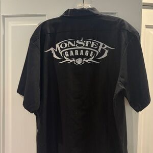 MONSTER GARAGE Black Crew Short-Sleeve Button-Up Work Shirt